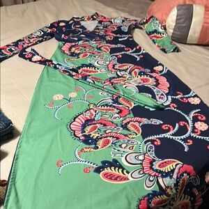 Floral Maxi Dress in Green and Navy
